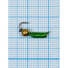 Мормышка вольфрамовая "CADDIS" № 2 0,62/12, зеленый Fluo, латунный шар золото