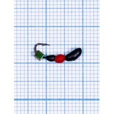 Мормышка Лесной Муравей кубик "БЕНЗИН" (2,2мм)(Formica RUFA) 0,38/16, чёрно-красный (d 2,5мм, свинец, крючок Kumho №16, вес 0,38гр., способ крепления-сквозное отверстие)