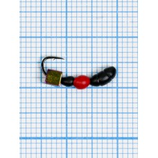 Мормышка Лесной Муравей кубик "БЕНЗИН" (2,8 мм) (Formica RUFA) 0,59/14, чёрно-красный (d 3,1мм, свинец, крючок Kumho №14, вес 0,59гр., способ крепления-сквозное отверстие)