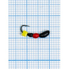 Мормышка Лесной Муравей кубик "СЫР" (2,2мм)(Formica RUFA) 0,37/16, чёрно-красный (d 2,5мм, свинец, крючок Kumho №16, вес 0,37гр., способ крепления-сквозное отверстие)