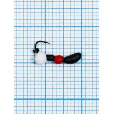 Мормышка Лесной Муравей Drops белый (Formica RUFA) 0,38/16, чёрно-красный (d 2,5мм, свинец, крючок Kumho №16, вес 0,38гр., способ крепления-сквозное отверстие)