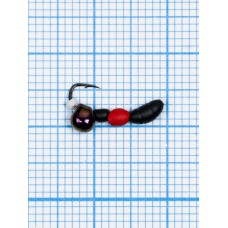 Мормышка Лесной Муравей Drops БЕНЗИН (Formica RUFA) 0,38/16, чёрно-красный (d 2,5мм, свинец, крючок Kumho №16, вес 0,38гр., способ крепления-сквозное отверстие)