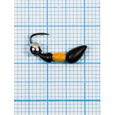 Мормышка Муравей-жнец латунный шар серебро  (Messor) 0,93/6, чёрно-жёлтый (d 4,4мм, свинец, крючок Kumho № 6, вес 0,93гр., способ крепления-сквозное отверстие)